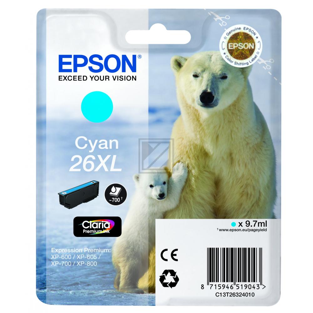C13T26324012 // 26XL / cyan / original EPSON Tintenpatrone cyan / C13T26324012 / 700 S. / 9.70 ml