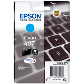 C13T07U240 // 407 / cyan / original EPSON Tintenpatrone cyan / C13T07U240 / 1900 S. / 20.30 ml