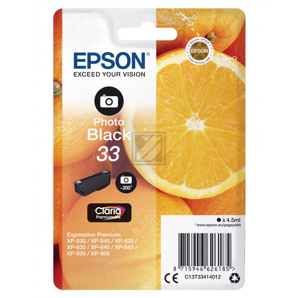 C13T33414012 // 33 / schwarz / original EPSON Tintenpatrone schwarz hell / C13T33414012 / 200 S. / 4.50 ml