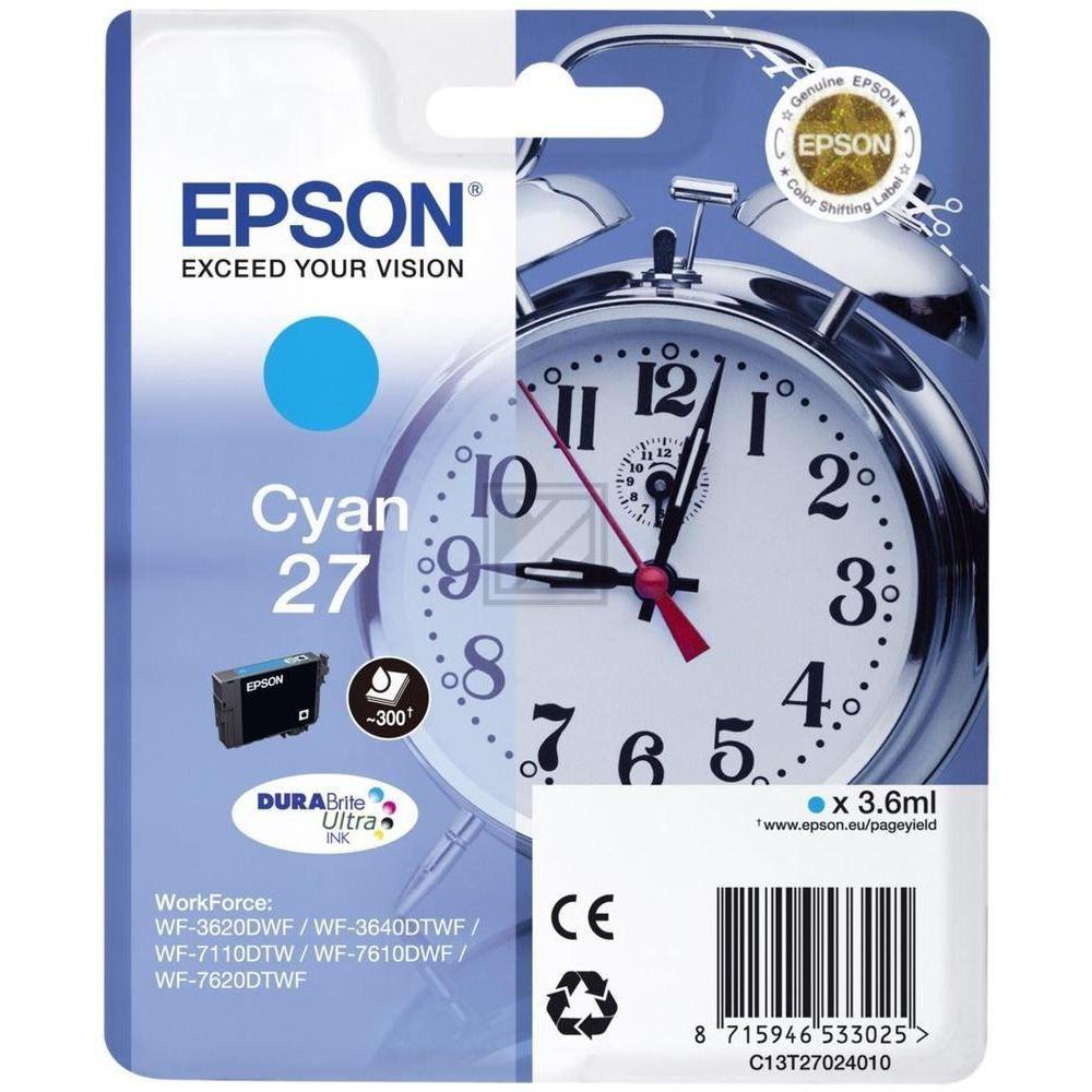C13T27024012 // 27 / cyan / original EPSON Tintenpatrone cyan / C13T27024012 / 300 S. / 3.60 ml