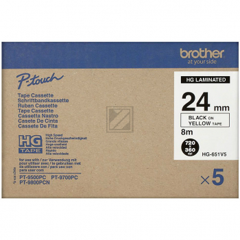 HGE651V5 / schwarz gelb / original BROTHER PTouch Farbband / HGE651V5
