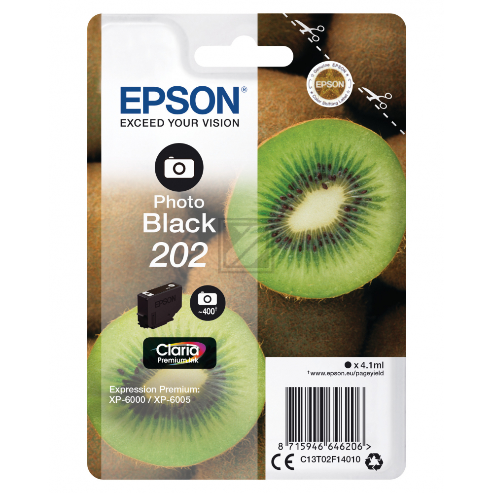 C13T02F14010 // 202 / original EPSON Tintenpatrone schwarz hell / C13T02F14010 / 400 S. / 4.10 ml