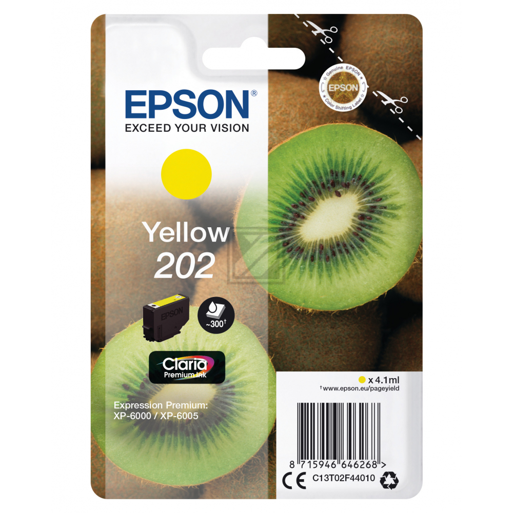 C13T02F44010 // 202 / original EPSON Tintenpatrone gelb / C13T02F44010 / 300 S. / 4.10 ml