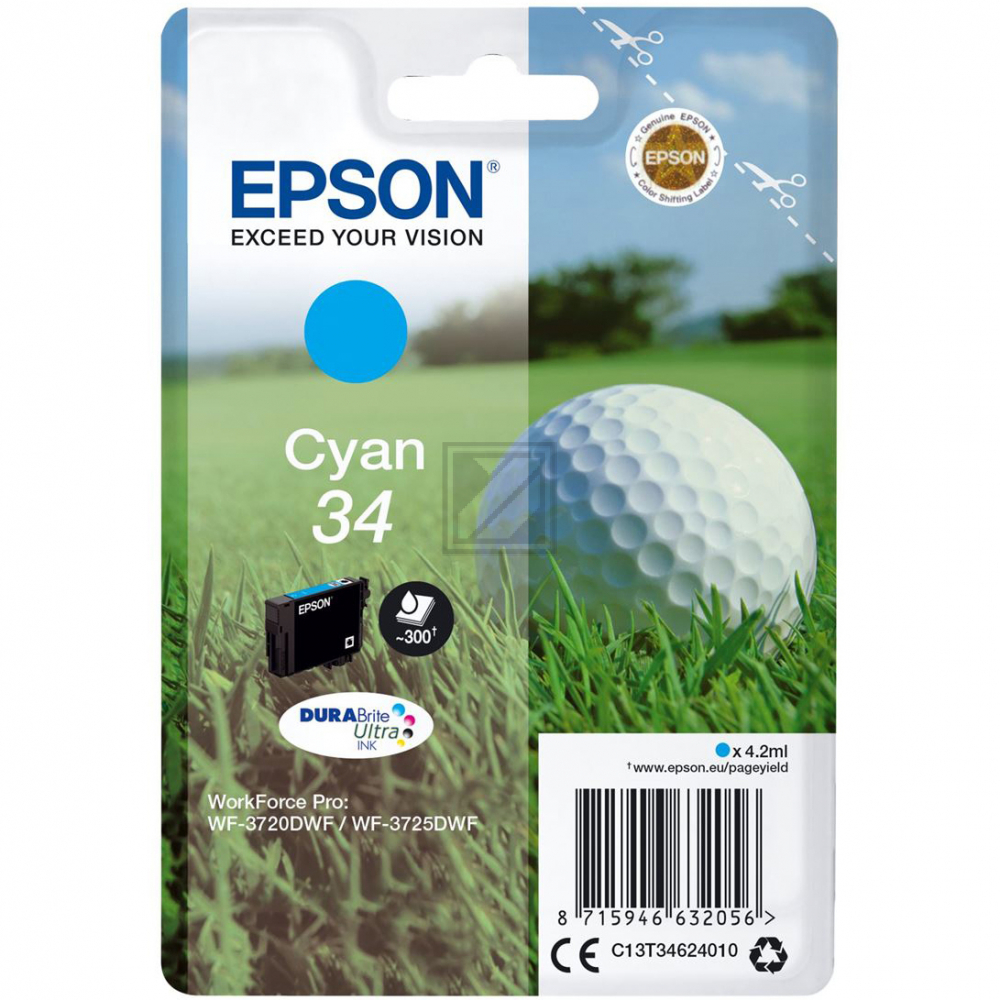 C13T34624010 // 34 / original EPSON Tintenpatrone cyan / C13T34624010 / 300 S. / 4.20 ml