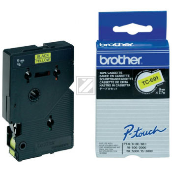 TC691 / schwarz gelb / original BROTHER PTouch Farbband / TC691