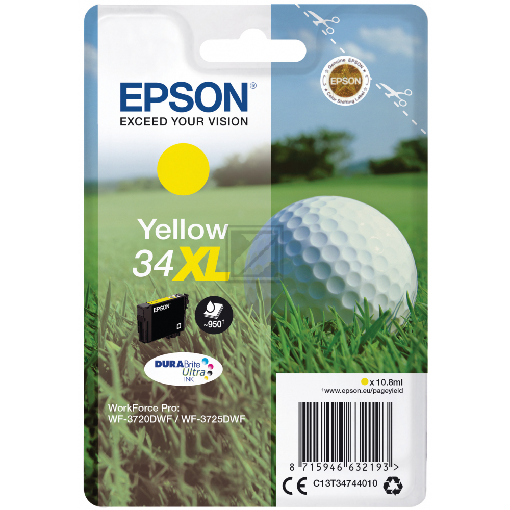 C13T34744010 // 34XL / original EPSON Tintenpatrone gelb / C13T34744010 / 950 S. / 10.80 ml
