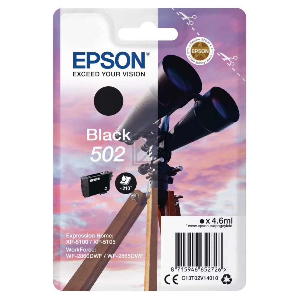 C13T02W14010 // 502XL / original EPSON Tintenpatrone schwarz / C13T02W14010 / 550 S. / 9.20 ml
