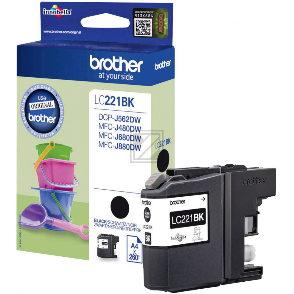 LC221BK / schwarz / original BROTHER Tintenpatrone schwarz / LC221BK / 260 S. / 7.10 ml