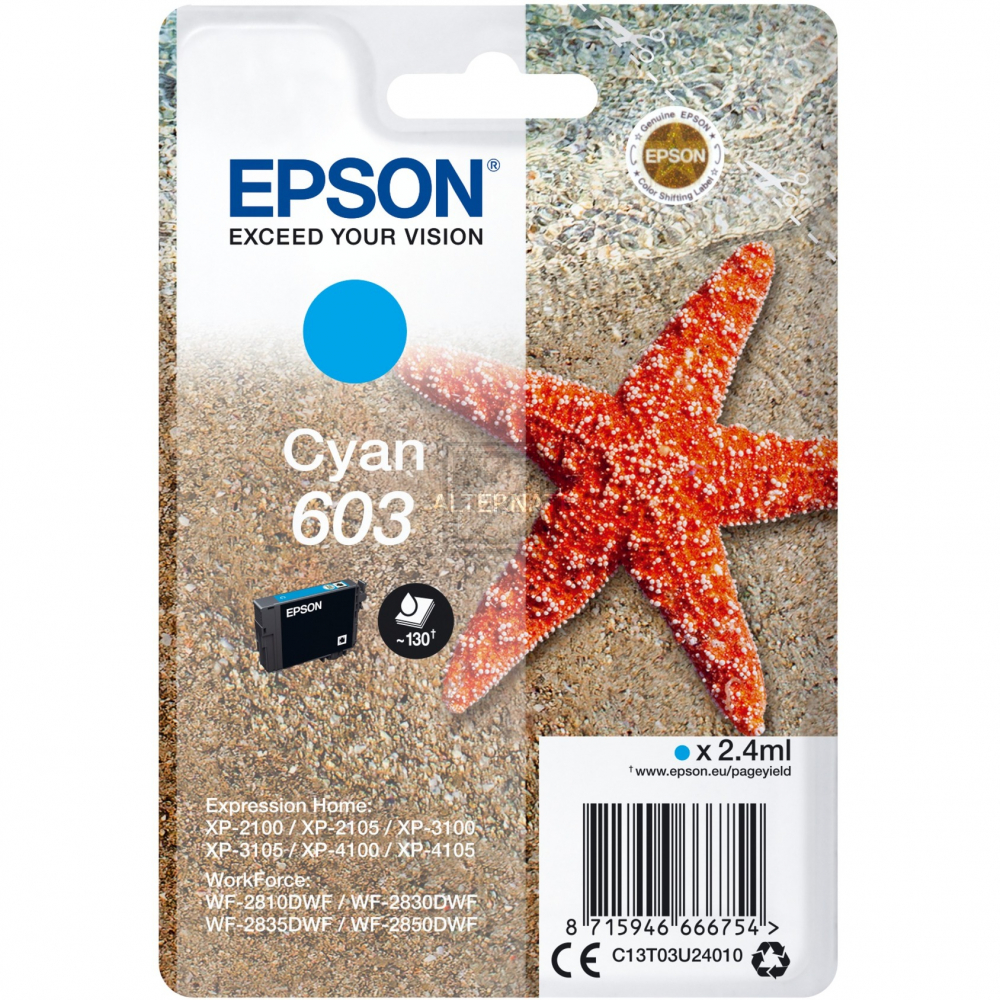 C13T03U24010 // 603 / cyan / original EPSON Tintenpatrone cyan / C13T03U24010 / 130 S. / 2.40 ml