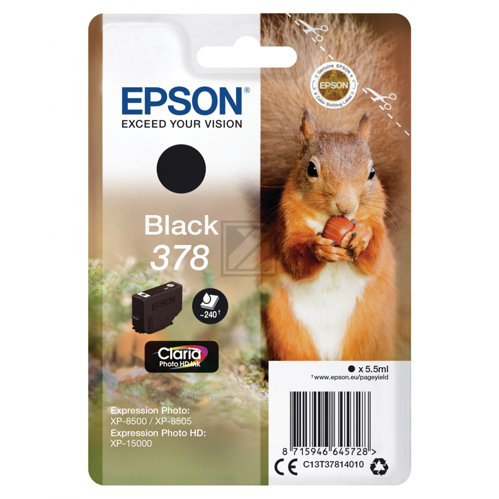 C13T37814010 // 378 / original EPSON Tintenpatrone schwarz / C13T37814010 / 240 S. / 5.50 ml