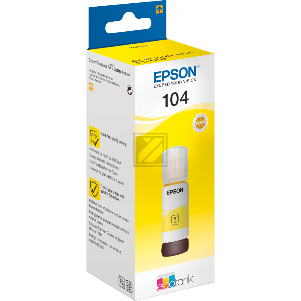 C13T00P440 // 104 / original EPSON Tintenflasche gelb / C13T00P440 / 7500 S. / 65.00 ml