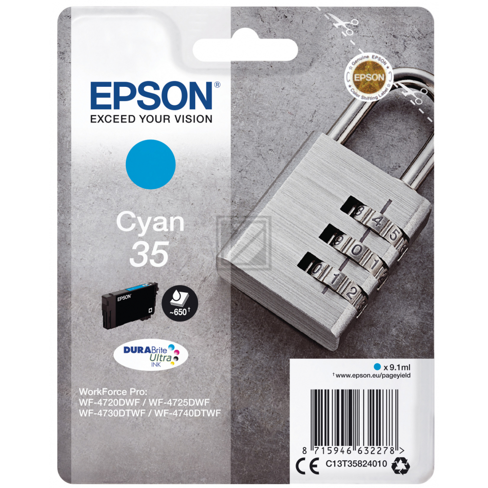 C13T35824010 // 35 / original EPSON Tintenpatrone cyan / C13T35824010 / 650 S. / 9.10 ml