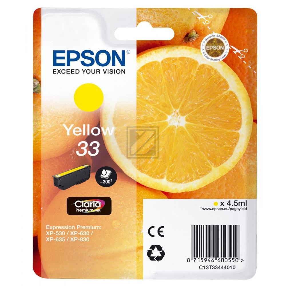 C13T33444012 // 33 / gelb / original EPSON Tintenpatrone gelb / C13T33444012 / 300 S. / 4.50 ml