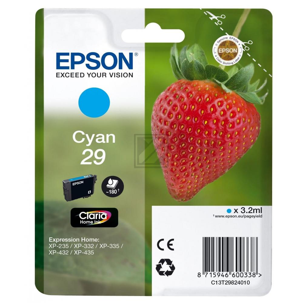 C13T29824012 // 29 / cyan / original EPSON Tintenpatrone cyan / C13T29824012 / 180 S. / 3.20 ml