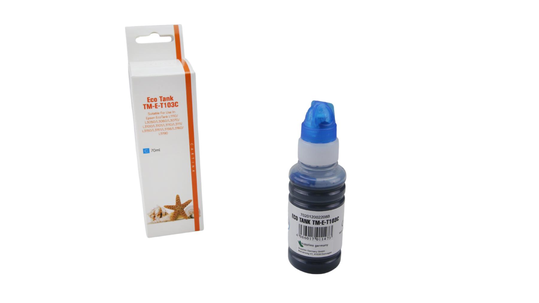 Alternativ T103C Eco Tank Nachfüllflasche Cyan für Epson / C13T00S24A / 70ml