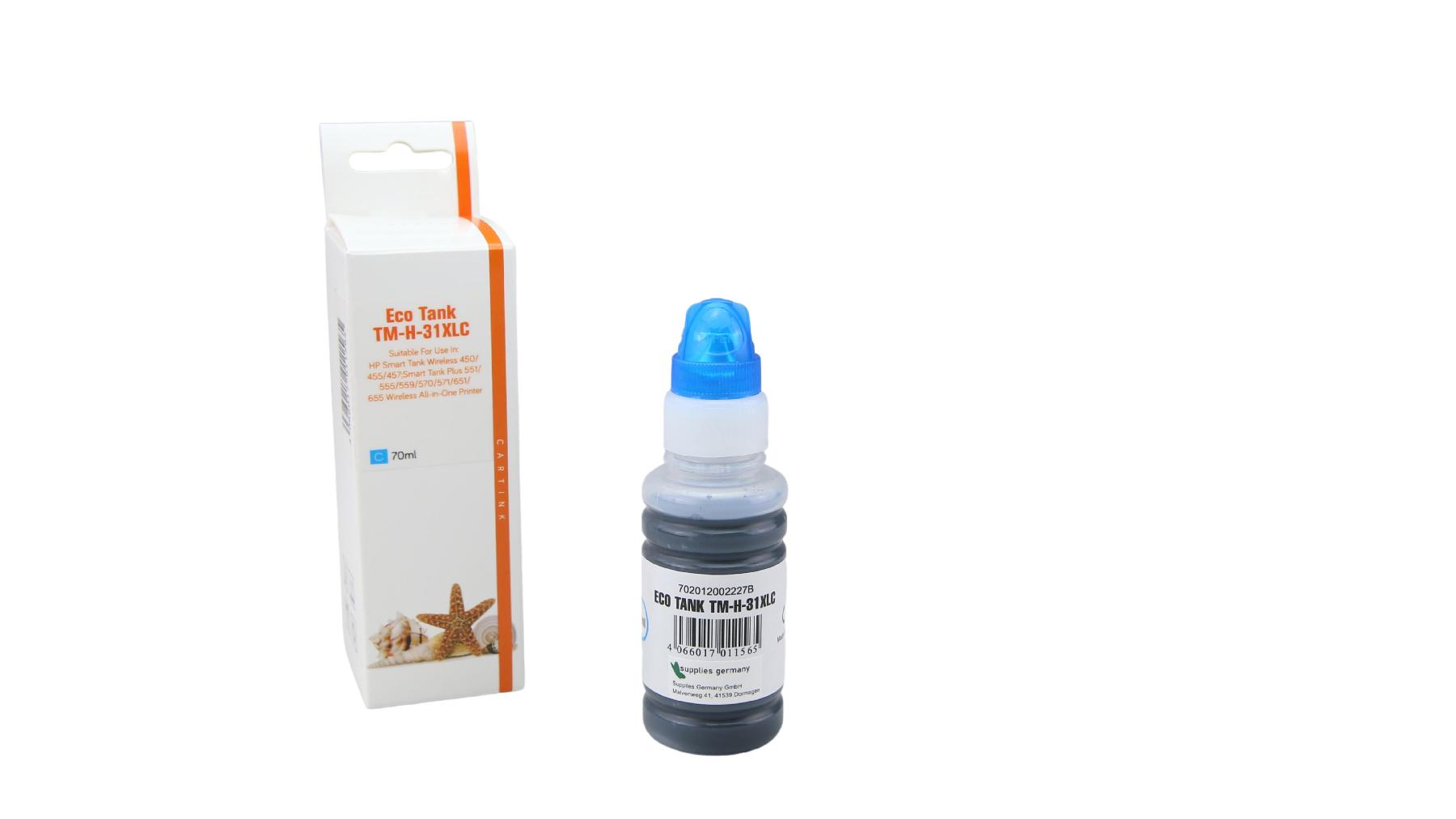 Alternativ 31C Eco Tank Nachfüllflasche Cyan für HP / 1VU26A / 70ml