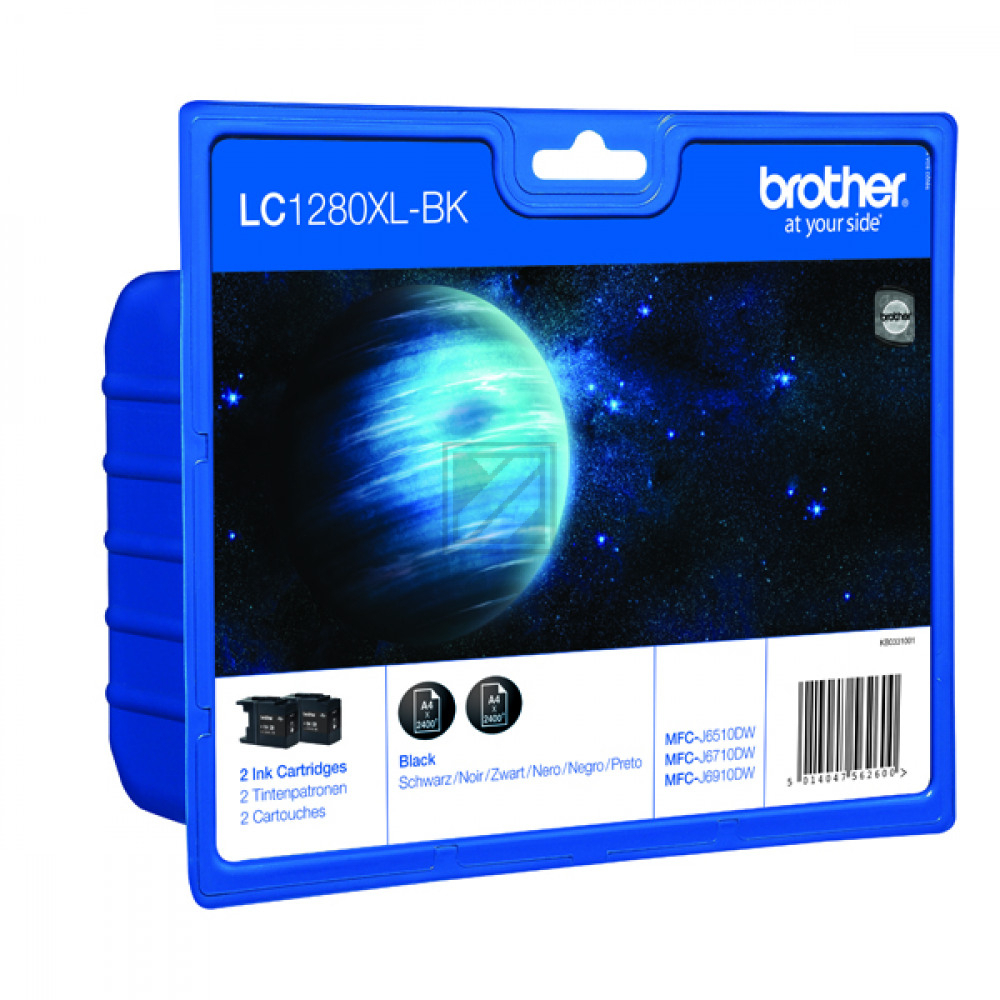 LC1280XLBKBP2DR / original BROTHER Tintenpatrone schwarz / LC1280XLBKBP2DR / 2400 S. / 9.00 ml