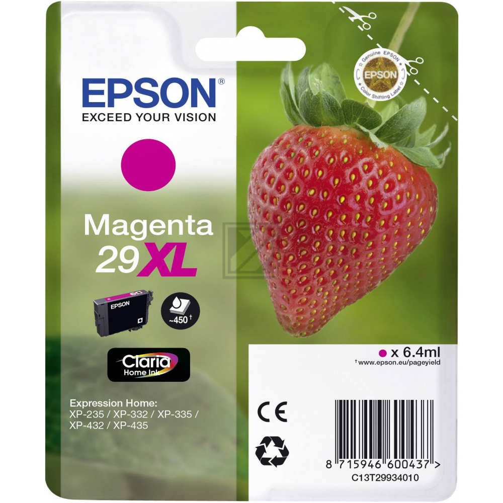 C13T29934010 // 29XL / magenta / original EPSON Tintenpatrone magenta / C13T29934010 / 450 S. / 6.40 ml