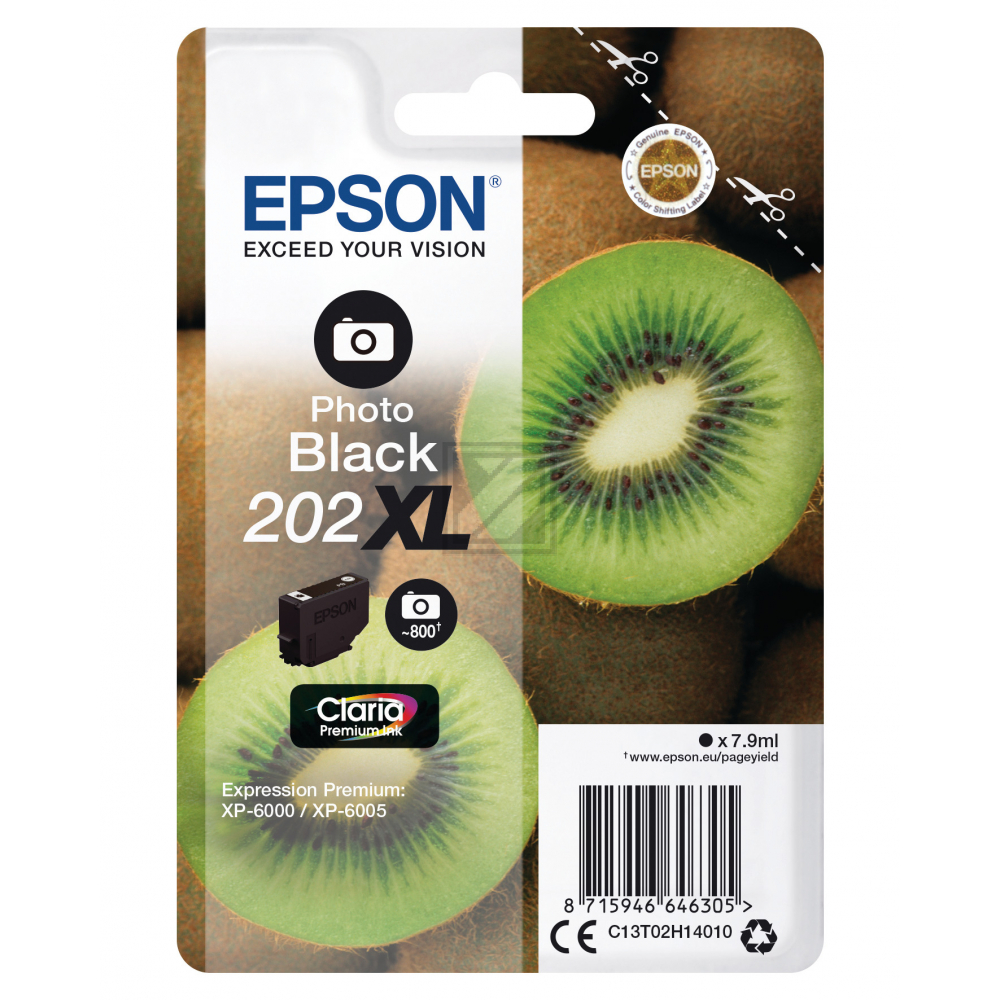 C13T02H14010 // 202XL / original EPSON Tintenpatrone schwarz hell / C13T02H14010 / 800 S. / 7.90 ml