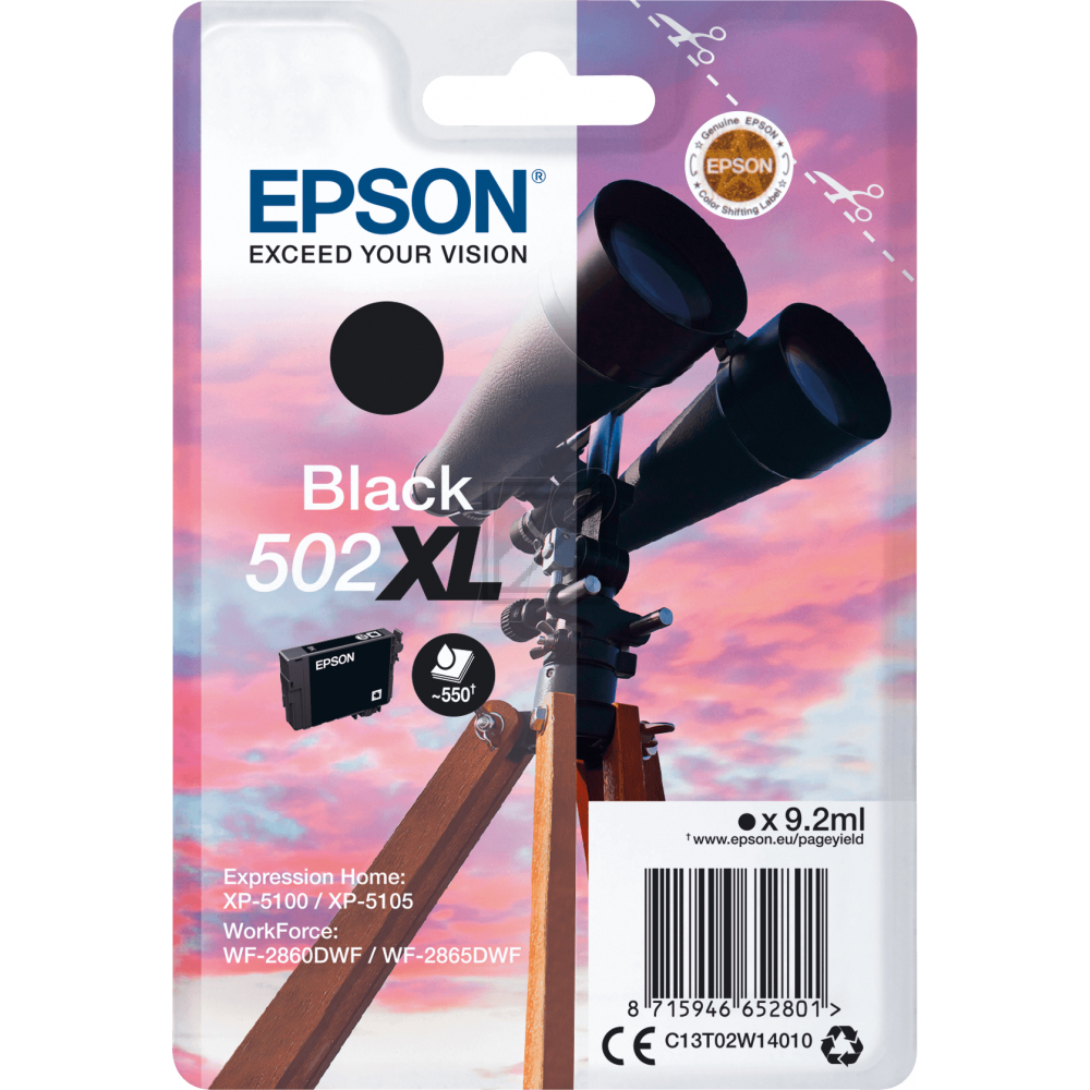 C13T02W14010 // 502XL / original EPSON Tintenpatrone schwarz / C13T02W14010 / 550 S. / 9.20 ml