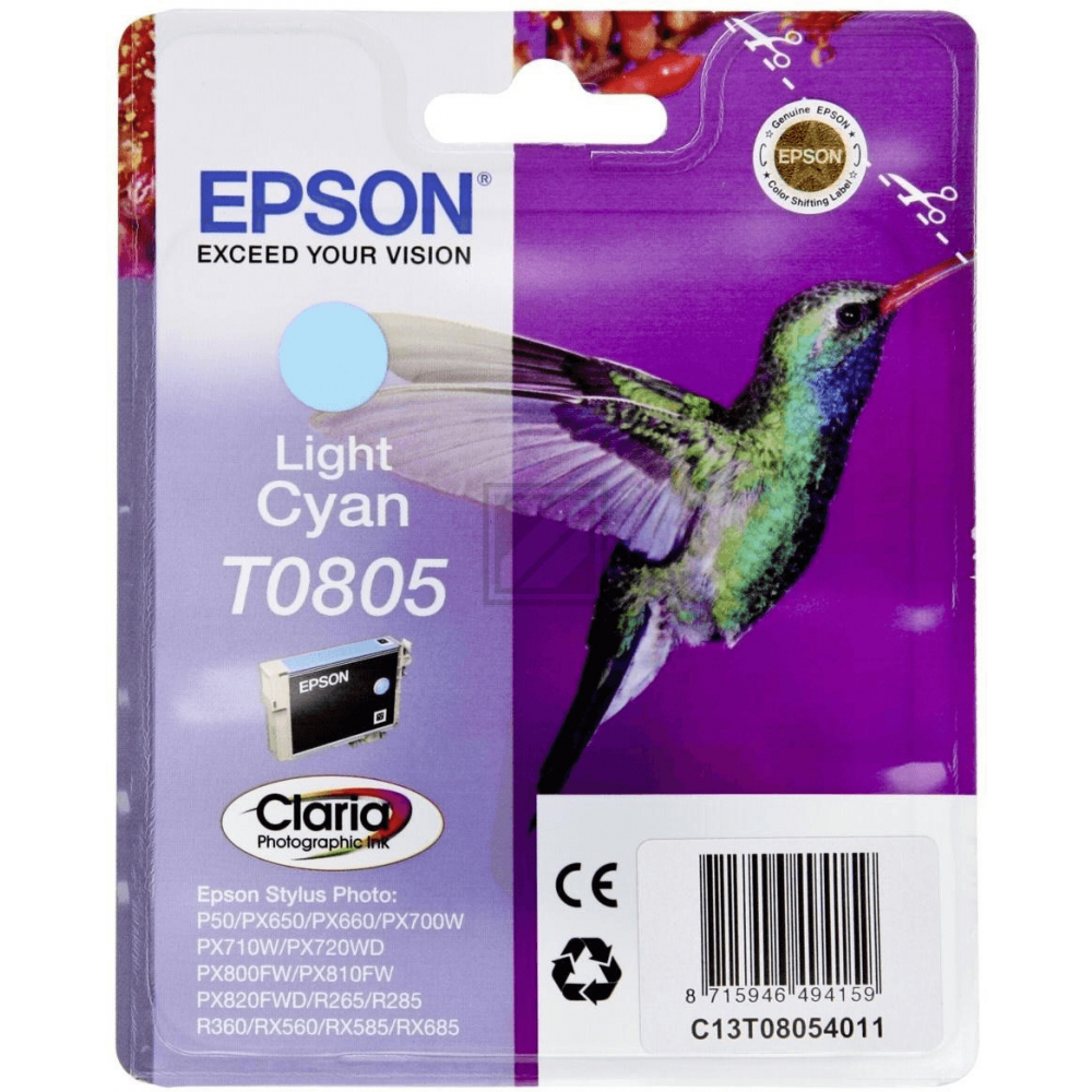 C13T08054011 // T0805 / cyan / original EPSON Tintenpatrone cyan hell / C13T08054011 / 330 S. / 7.40 ml