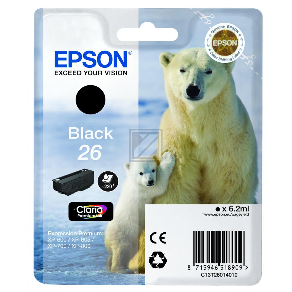 C13T26014010 // 26 / schwarz / original EPSON Tintenpatrone schwarz / C13T26014010 / 220 S. / 6.20 ml