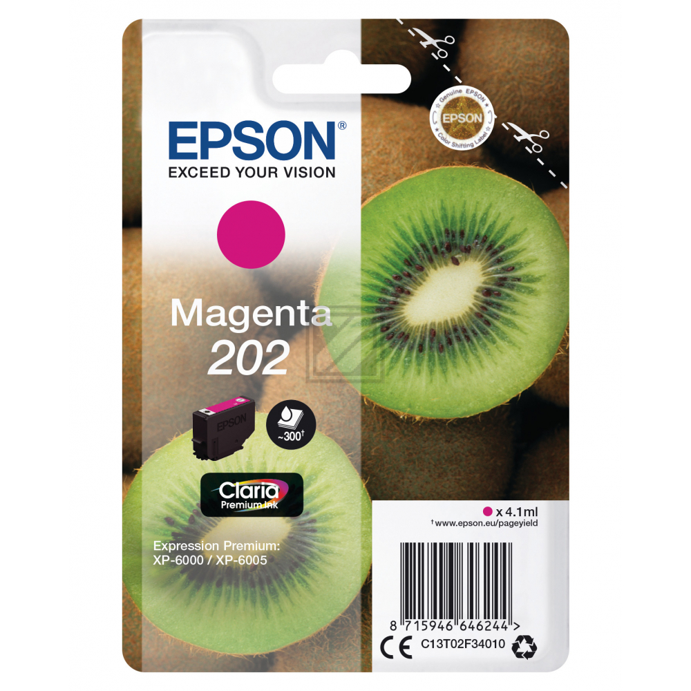 C13T02F34010 // 202 / original EPSON Tintenpatrone magenta / C13T02F34010 / 300 S. / 4.10 ml