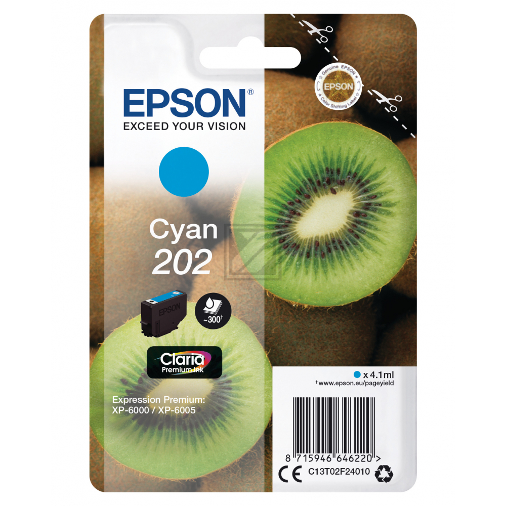 C13T02F24010 // 202 / original EPSON Tintenpatrone cyan / C13T02F24010 / 300 S. / 4.10 ml