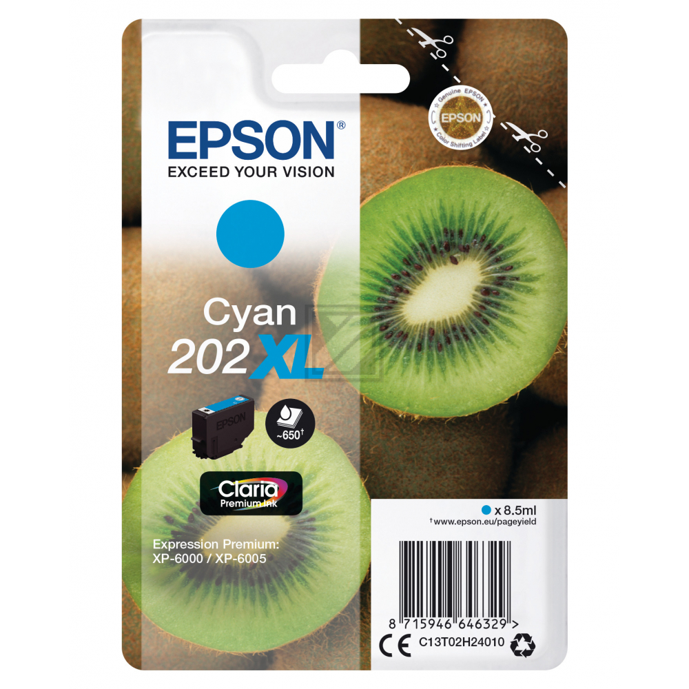 C13T02H24010 // 202XL / original EPSON Tintenpatrone cyan / C13T02H24010 / 650 S. / 8.50 ml
