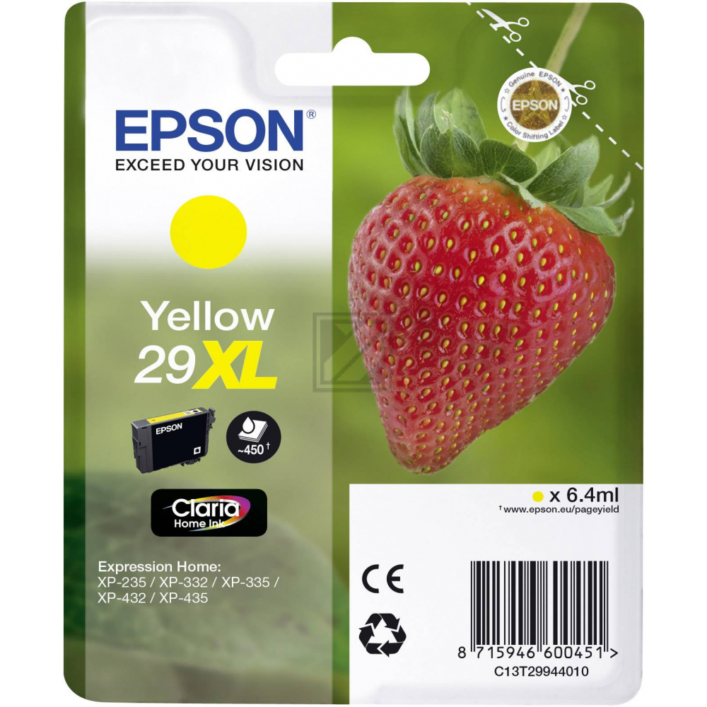 C13T29944010 // 29XL / gelb / original EPSON Tintenpatrone gelb / C13T29944010 / 450 S. / 6.40 ml