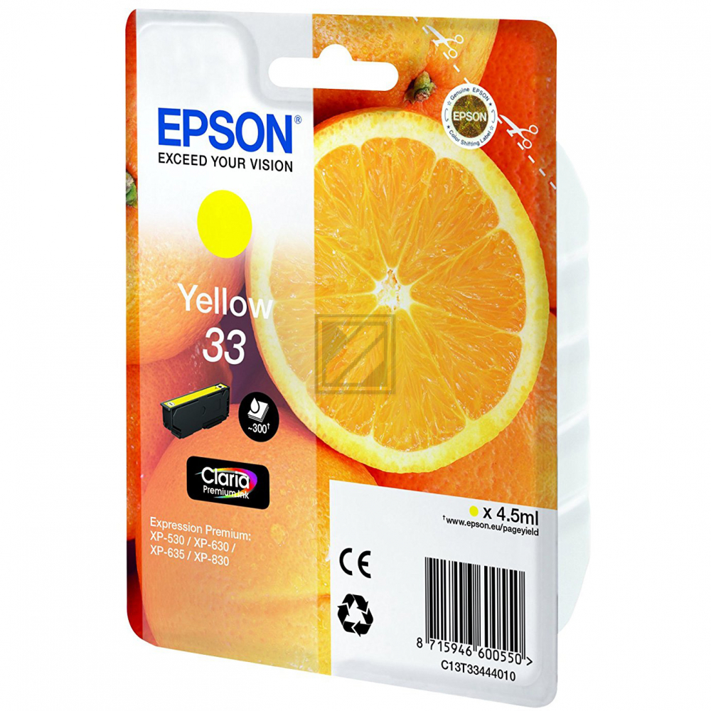 C13T33444012 // 33 / gelb / original EPSON Tintenpatrone gelb / C13T33444012 / 300 S. / 4.50 ml