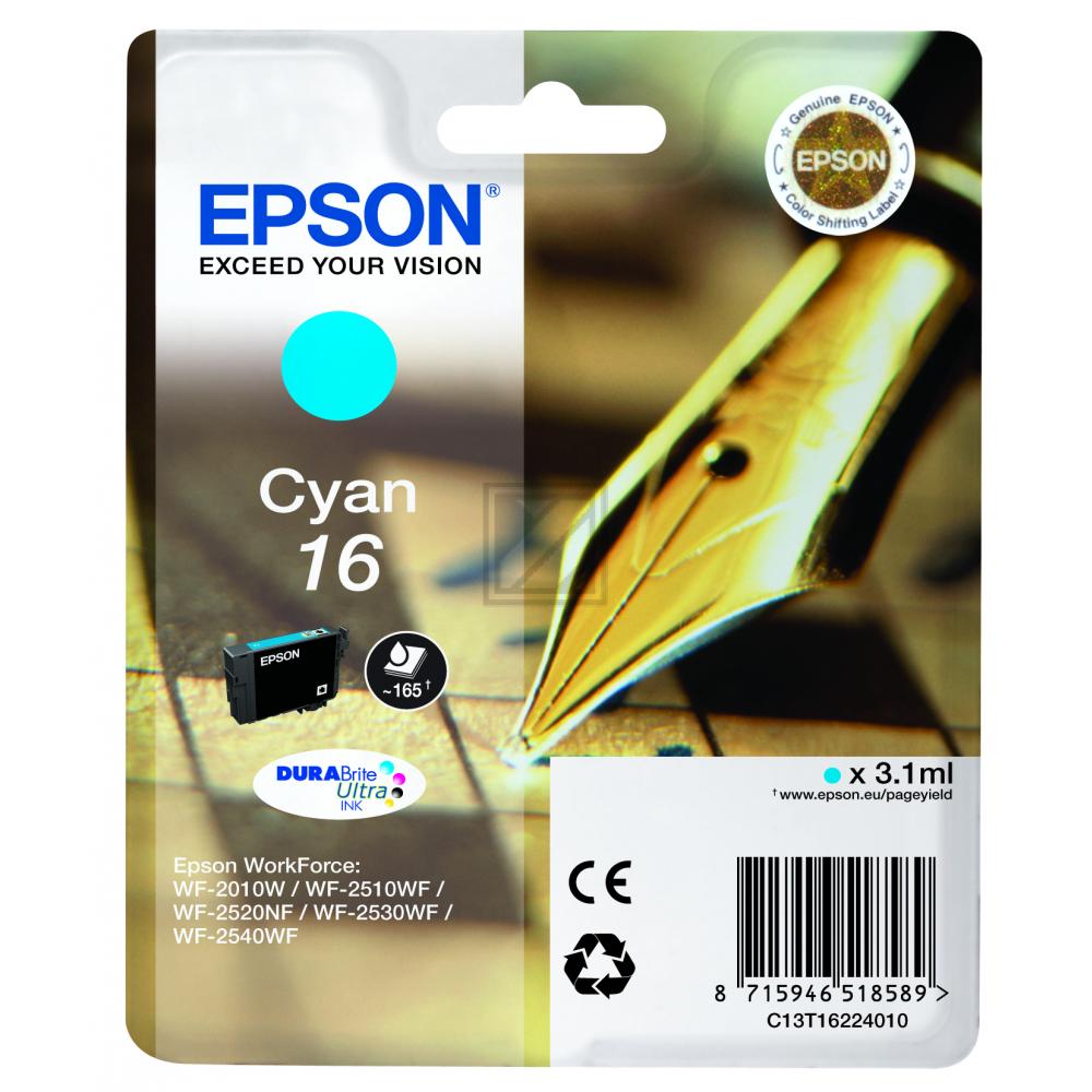 C13T16224010 // 16 / cyan / original EPSON Tintenpatrone cyan / C13T16224010 / 165 S. / 3.10 ml