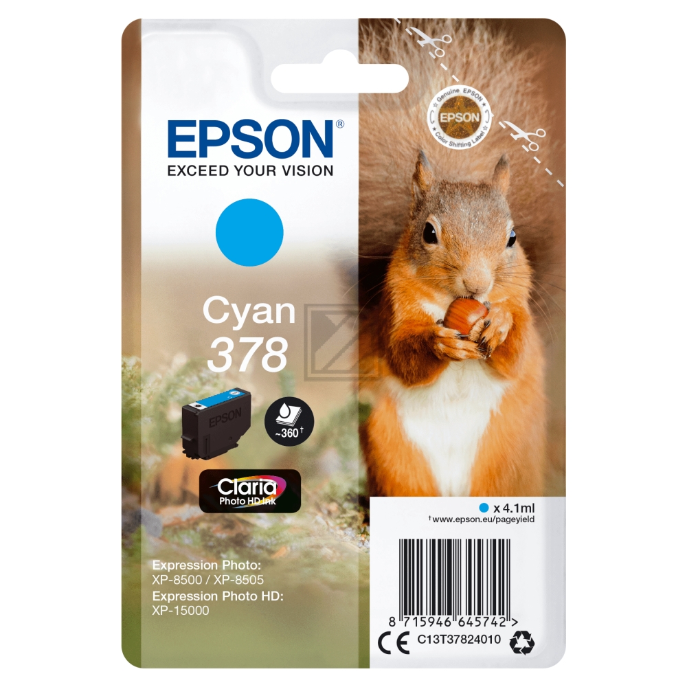 C13T37824010 // 378 / original EPSON Tintenpatrone cyan / C13T37824010 / 360 S. / 4.10 ml