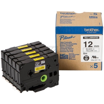 HGE631V5 / schwarz gelb / original BROTHER PTouch Farbband / HGE631V5