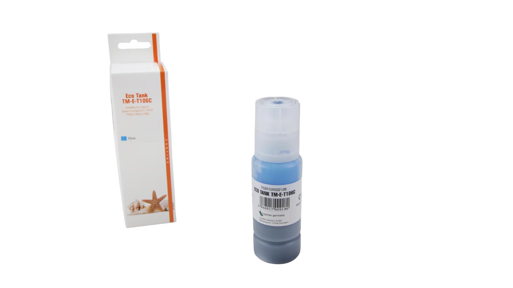 Alternativ T106C Eco Tank Nachfüllflasche Cyan für Epson / C13T00R240 / 70ml