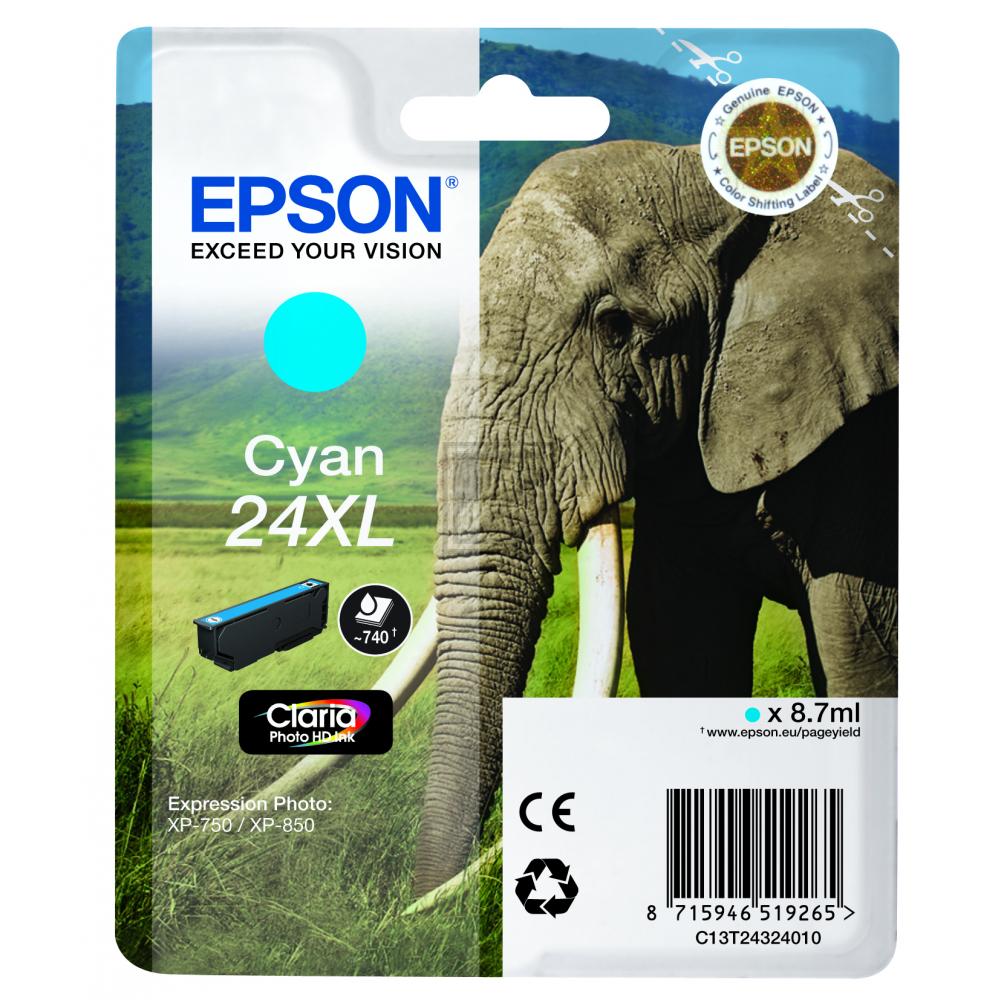 C13T24324010 // 24XL / cyan / original EPSON Tintenpatrone cyan / C13T24324010 / 500 S. / 8.70 ml