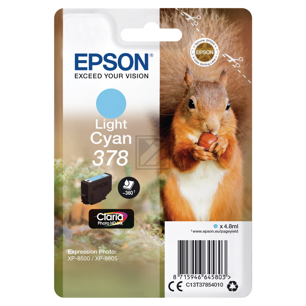C13T37854010 // 378 / original EPSON Tintenpatrone cyan hell / C13T37854010 / 360 S. / 4.80 ml