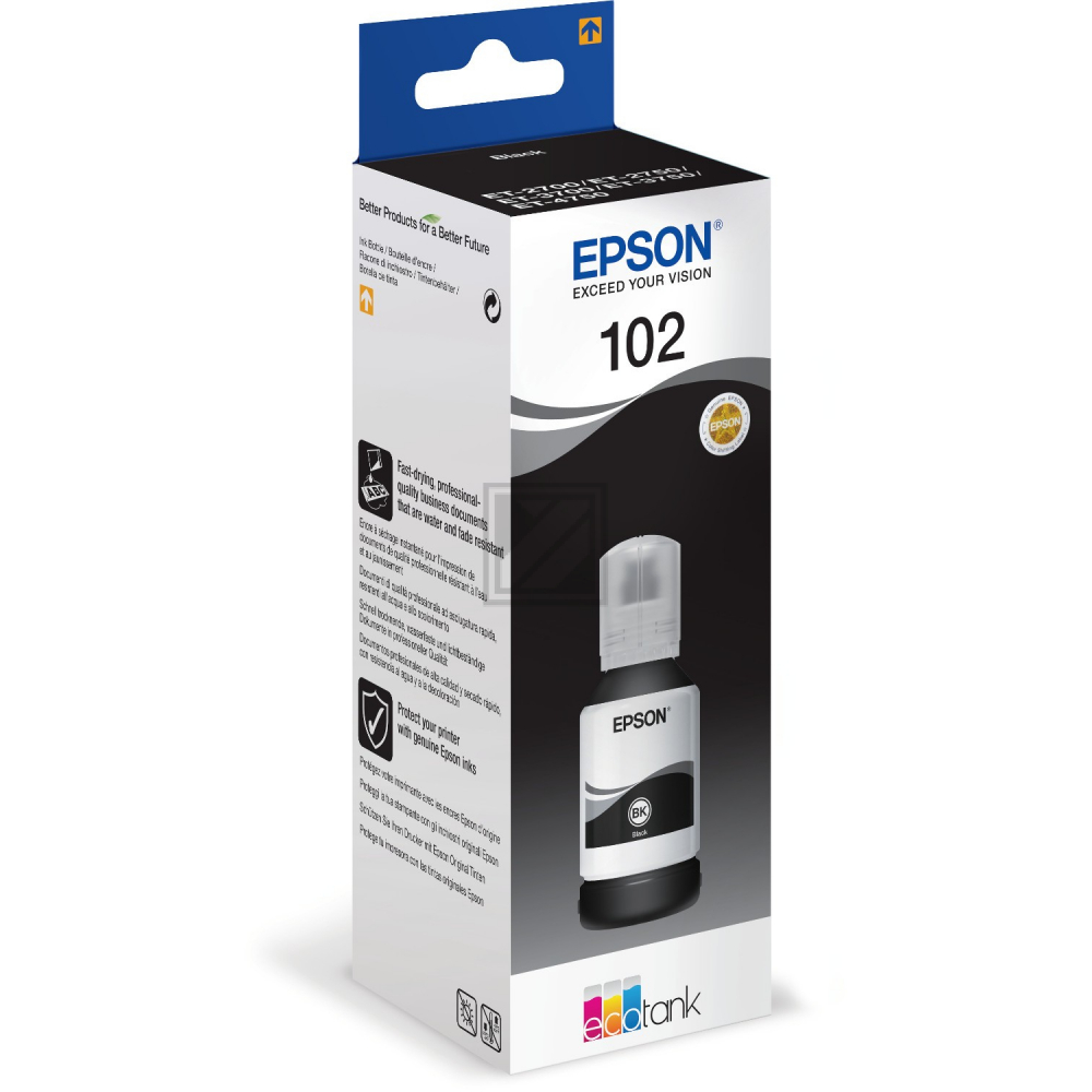 C13T03R140 // 102 / schwarz / original EPSON Tintenflasche schwarz / C13T03R140 / 7500 S. / 127.00 ml