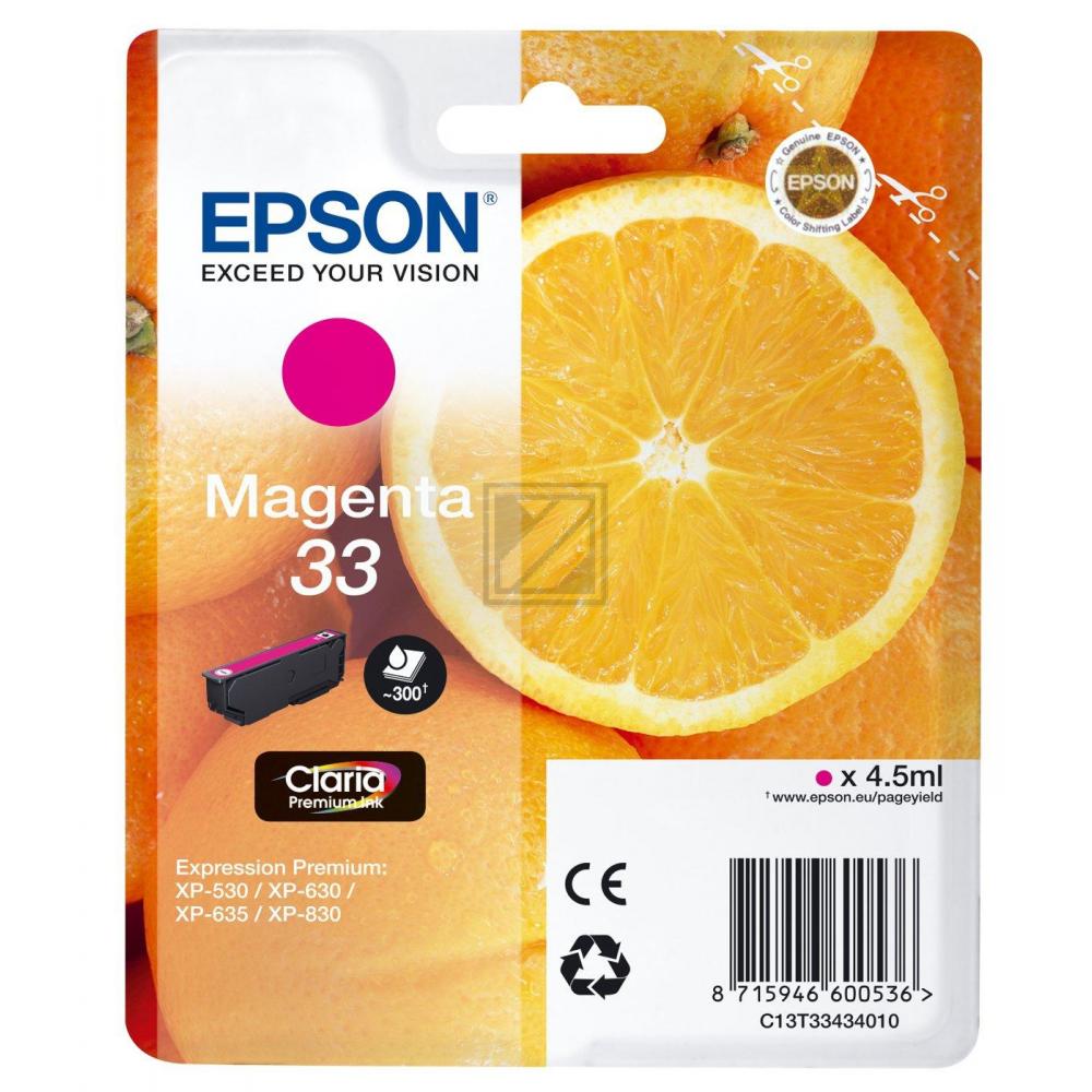 C13T33434012 // 33 / magenta / original EPSON Tintenpatrone magenta / C13T33434012 / 300 S. / 4.50 ml