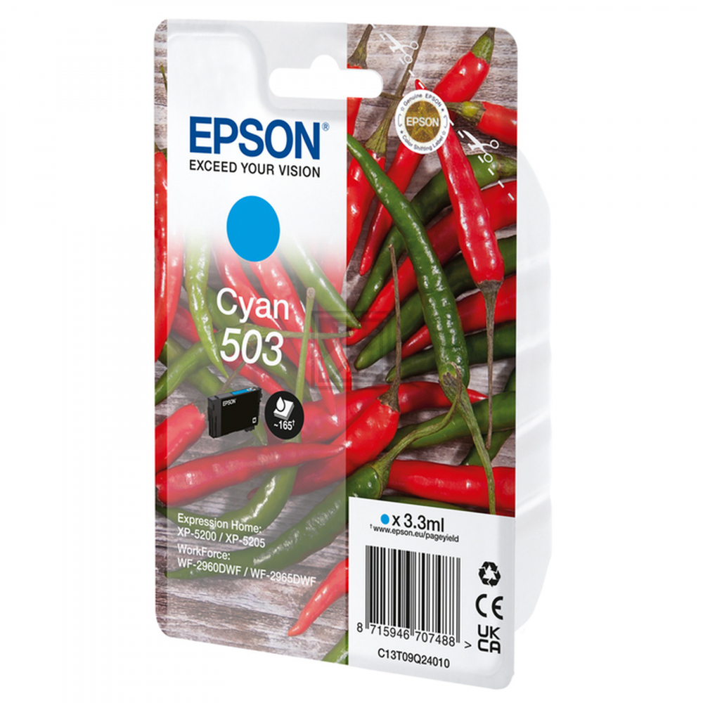 C13T09Q24010 // 503 / original EPSON Tintenpatrone cyan / C13T09Q24010 / 165 S. / 3.30 ml