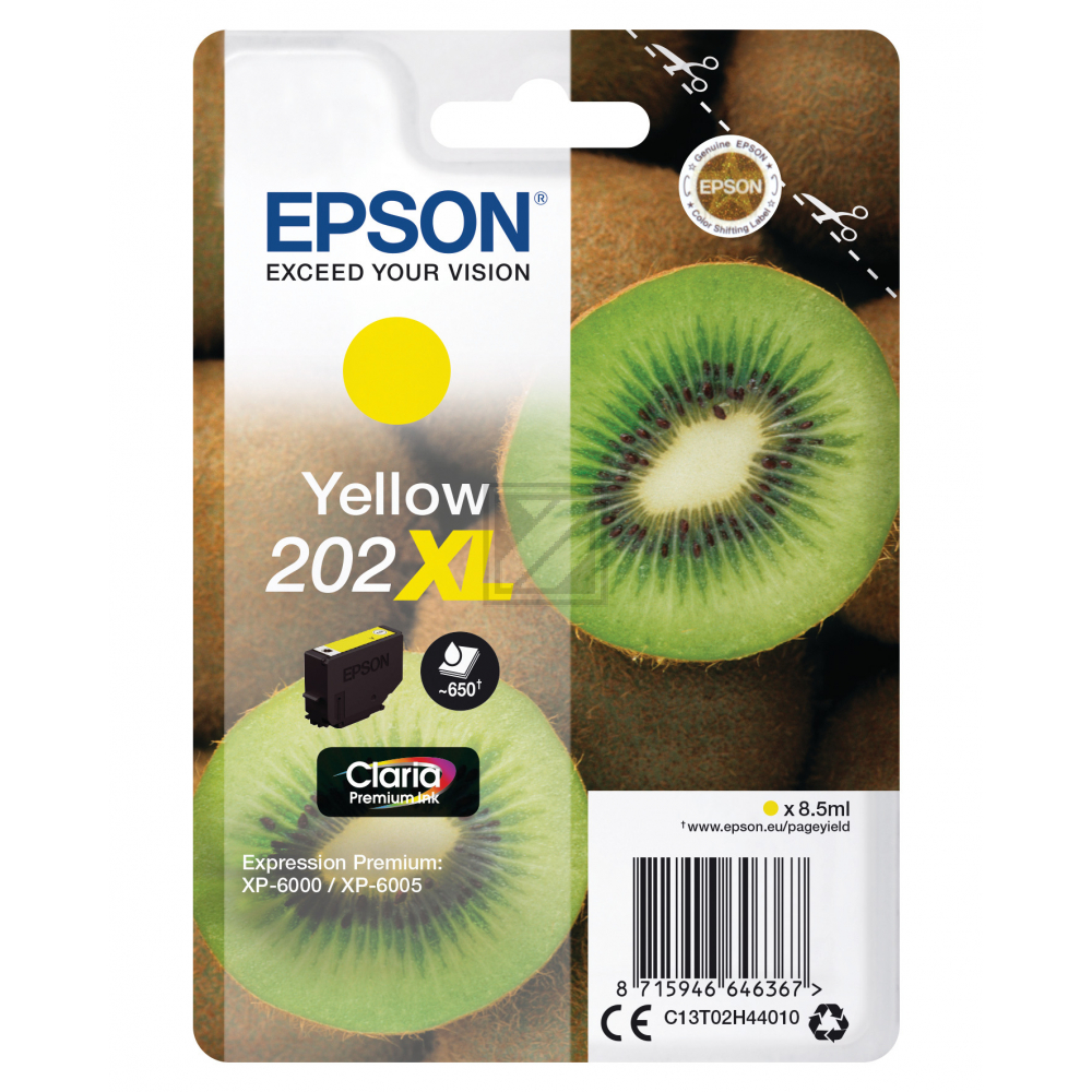 C13T02H44010 // 202XL / original EPSON Tintenpatrone gelb / C13T02H44010 / 650 S. / 8.50 ml