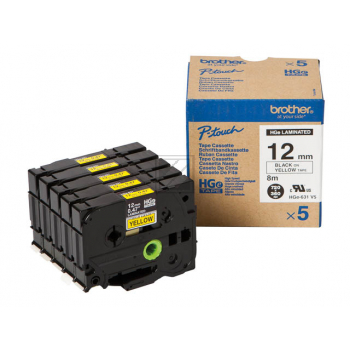 HGE631V5 / schwarz gelb / original BROTHER PTouch Farbband / HGE631V5