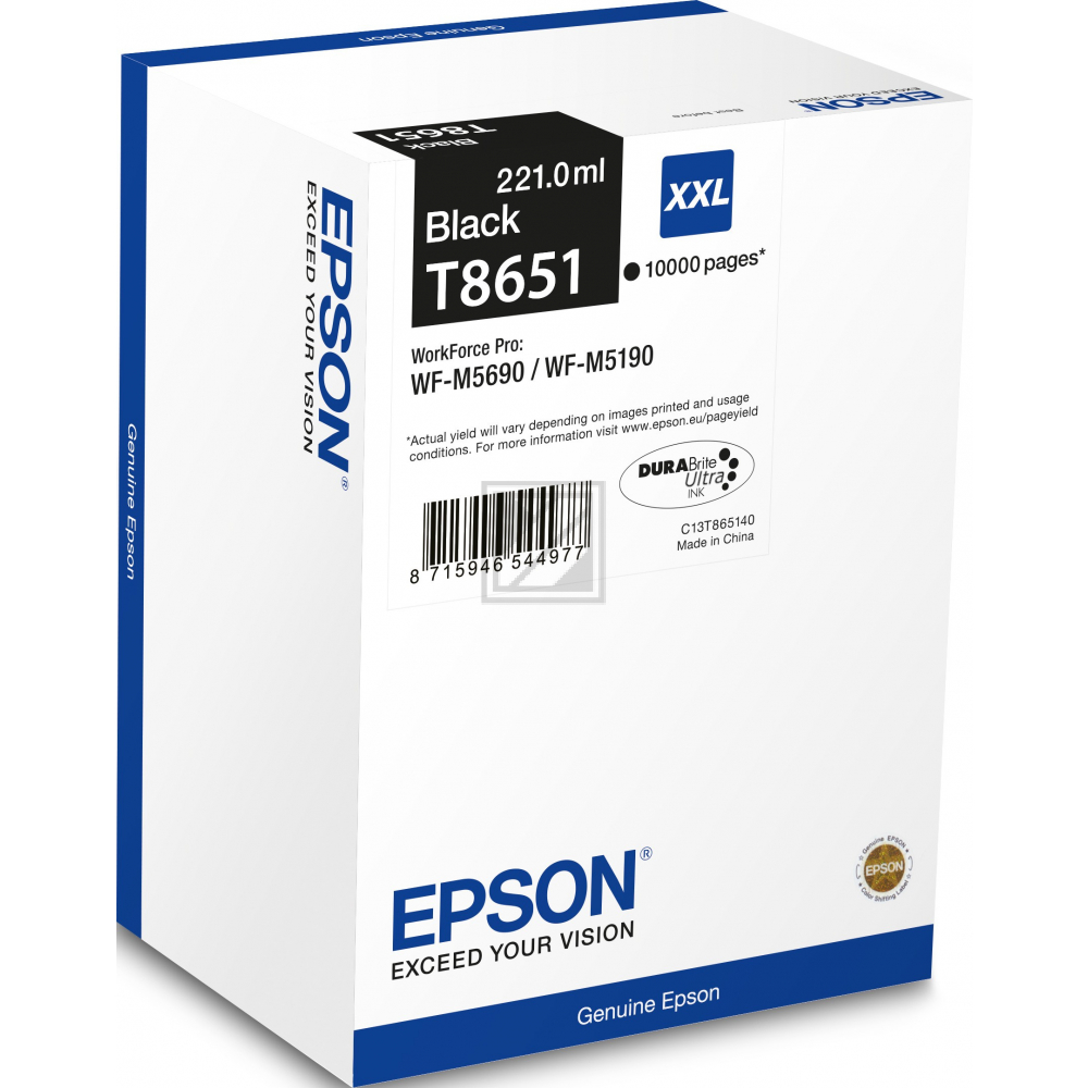 C13T865140 // T8651 / schwarz / original EPSON Tintenpatrone schwarz / C13T865140 / 10000 S. / 221.00 ml