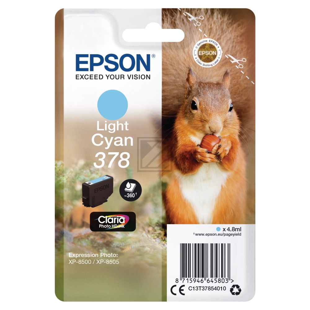 C13T37854010 // 378 / original EPSON Tintenpatrone cyan hell / C13T37854010 / 360 S. / 4.80 ml
