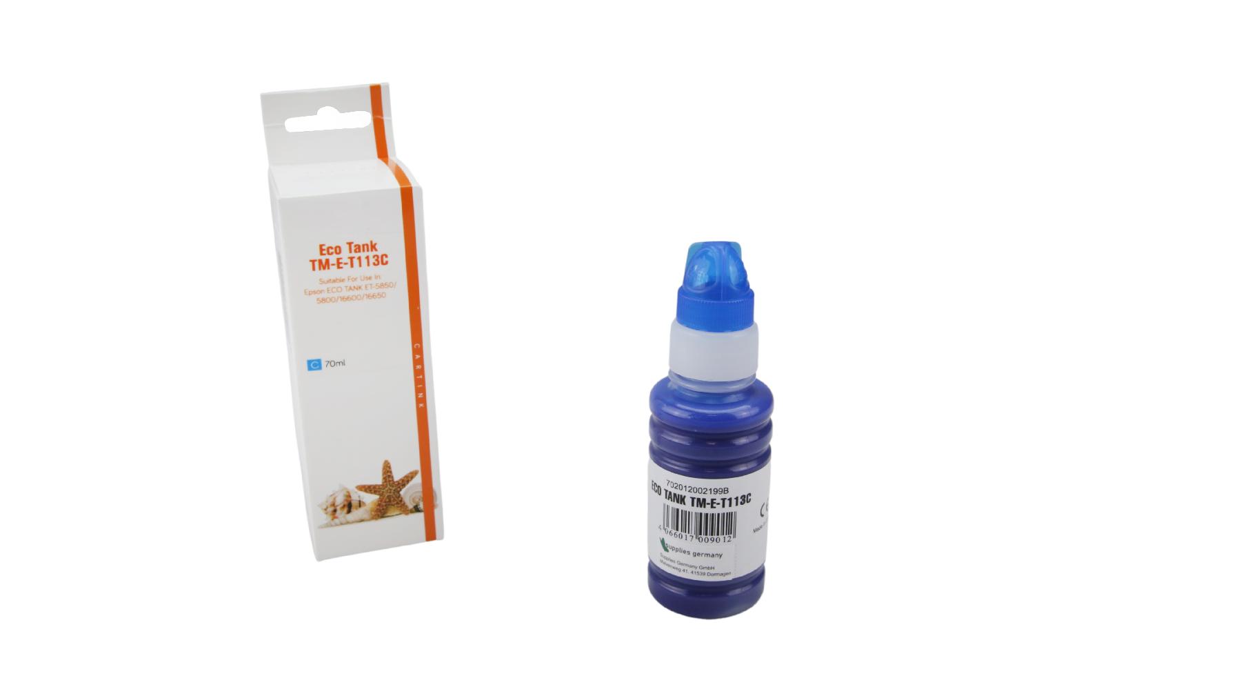 Alternativ T113C Eco Tank Nachfüllflasche Cyan für Epson / C13T06B240 / 70ml