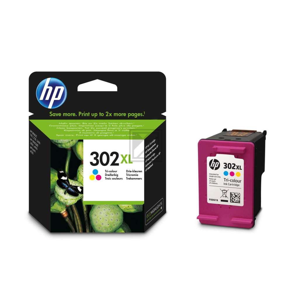 F6U67AE301 // 302XL / original HP Druckkopfpatrone color / F6U67AE301 / 300 S. / 8.00 ml