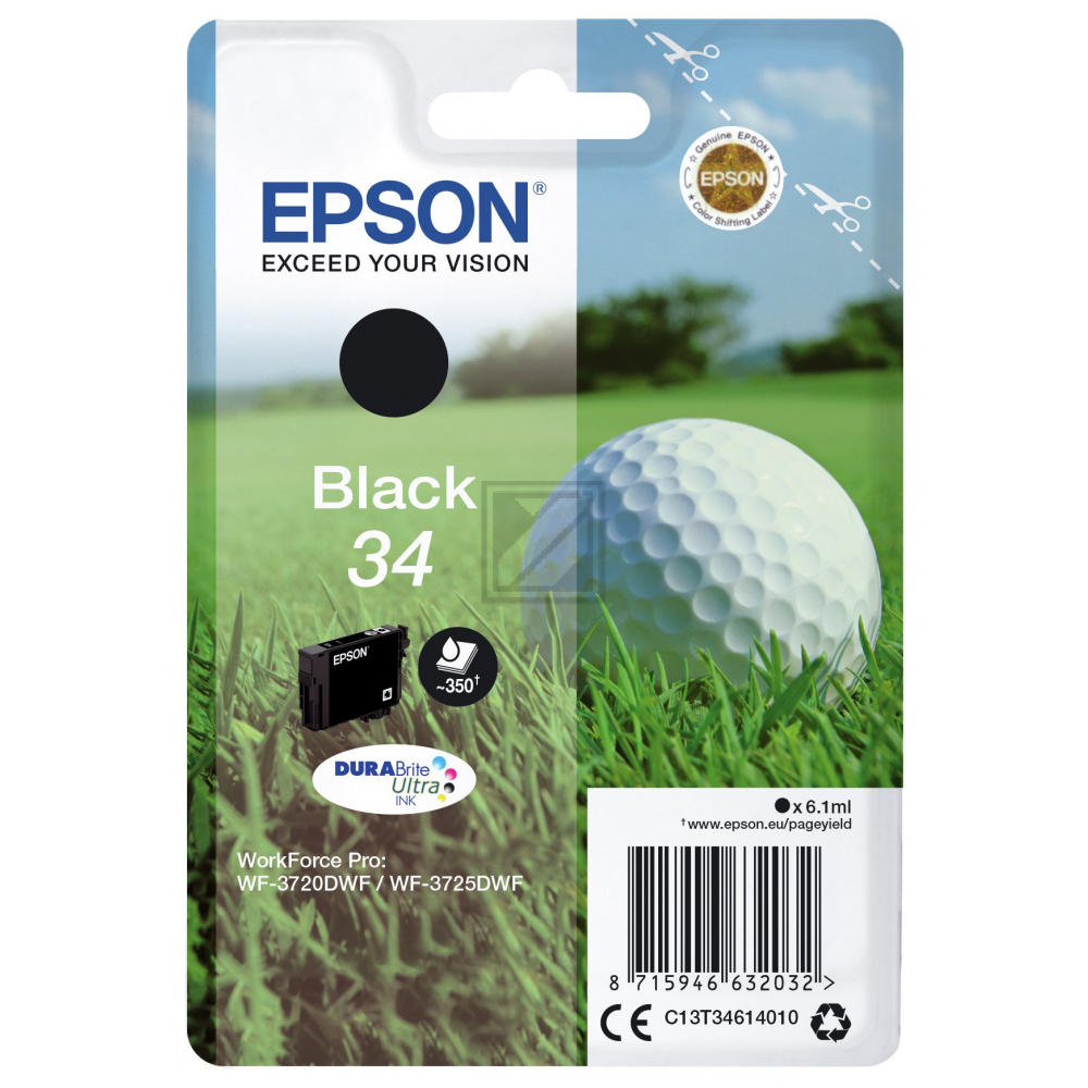 C13T34614010 // 34 / original EPSON Tintenpatrone schwarz / C13T34614010 / 350 S. / 6.10 ml