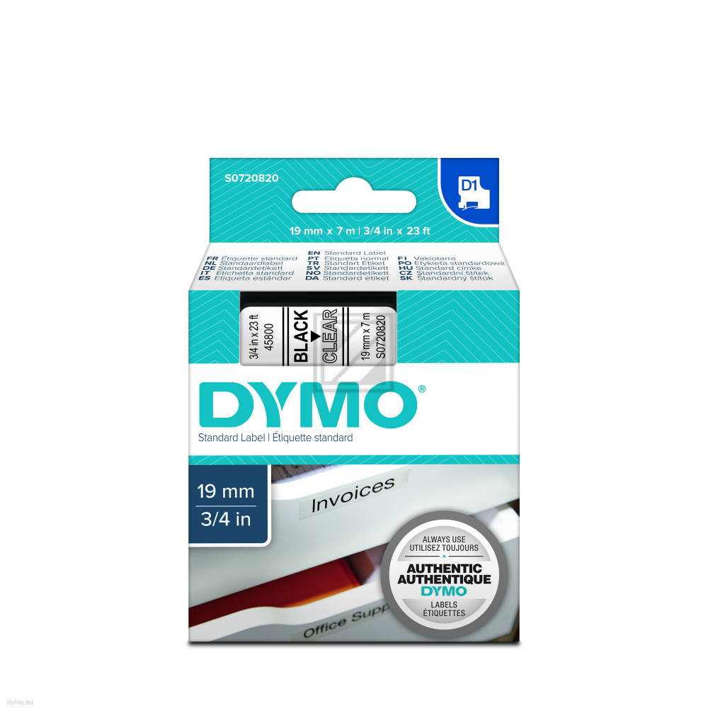 S0720820 Dymo Schriftband 19mm, schw/klar, 7m (458 / 45800 // S0720820