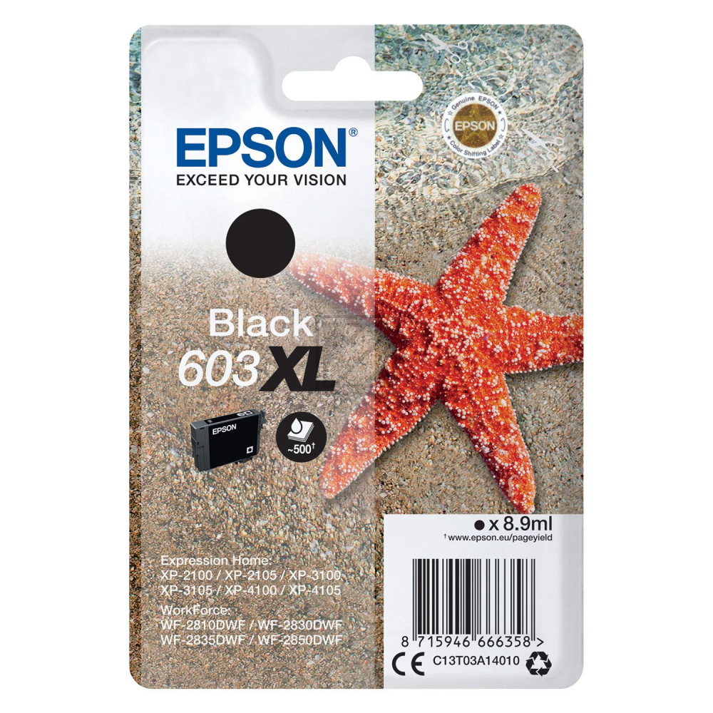 C13T03A14010 // 603XL / schwarz / original EPSON Tintenpatrone schwarz / C13T03A14010 / 500 S. / 8.90 ml