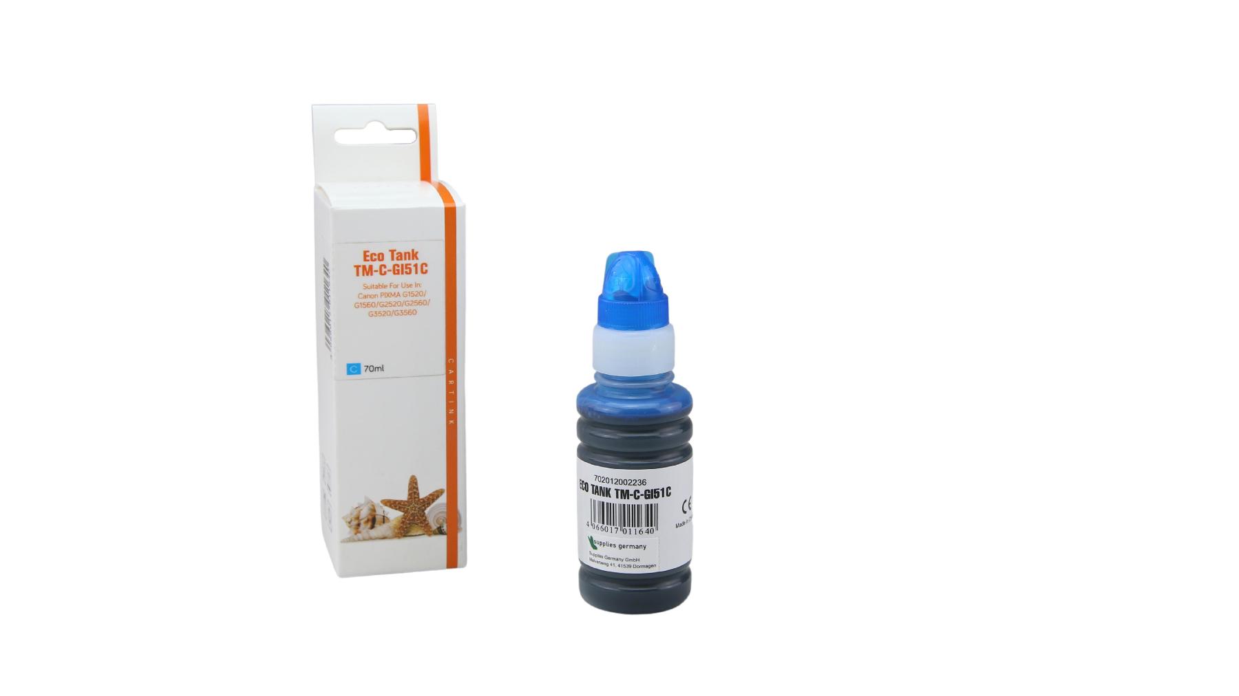 Alternativ GI51C Eco Tank Nachfüllflasche Cyan für Canon / 4546C001 / 70ml